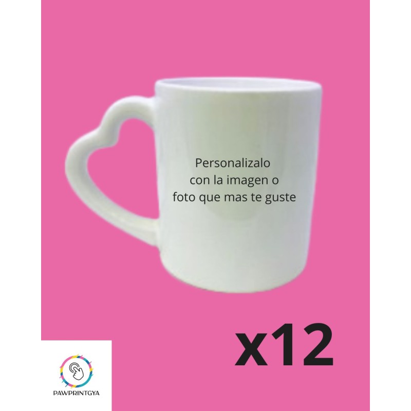 Taza cerámica con asa corazón para personalizar x 12